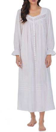 Eileen West Long Sleeve Cotton Dobby Nightgown in White at Nordstrom, Size X-Large