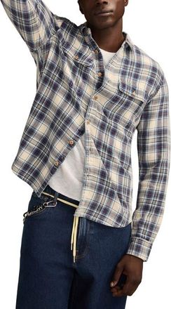 Lucky Brand Acid Wash Cotton Flannel Shirt in Indigo Multi at Nordstrom, Size Small