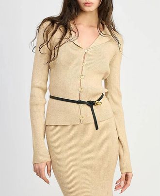 En Saison Gweneth Cardigan Women Oatmeal Knit Long Sleeve Button-Front PALL130