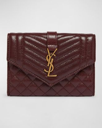 Saint Laurent Small YSL Envelope Flap Wallet in Quilted Leather