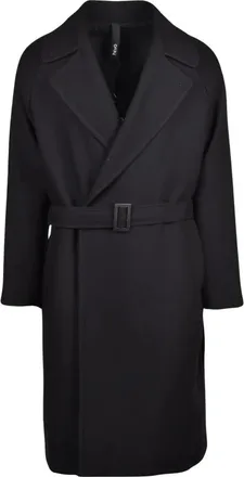 Hev&ograve; Jassen, Heren, Zwart, M, Polyester, Cappotto Lungo Doppiopetto