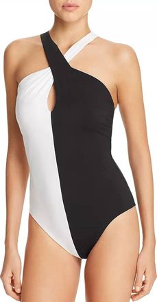 Amoressa Domino Jinx Keyhole Halter One Piece Swimsuit In Black And White