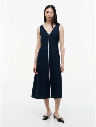 Tommy Hilfiger Womens Nautical Linen-Blend Midi Dress - Dark Night Navy - 10