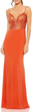 Mac Duggal Sweetheart Mesh Embellished Gown in Orange at Nordstrom, Size 12