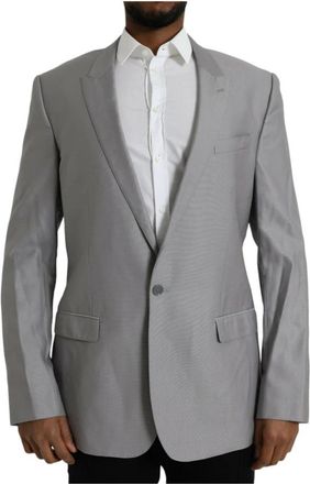 Dolce & Gabbana Grijze Peak Revers Wollen Blazer - Heren - Blazers - Grijs - 2XL - Wol - Jassen