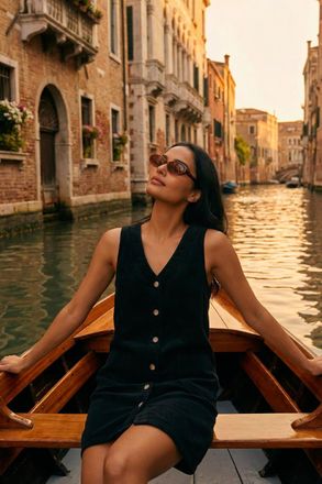 Roman Cotton V-Neck Button Pocket Dress