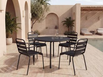 Vente-Unique Sala da pranzo da giardino un tavolo D.110 cm e 4 poltrone impilabili in Metallo Nero - MIRMANDE di MYLIA