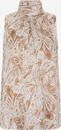 Hemisphere &Auml;rmelloses Seidentop mit Print und Stehkragen Huba