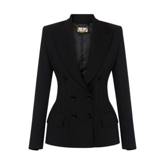 Elisabetta Franchi Hourglass Double-Breasted Blazer in Cr&ecirc;pe - Dames - Jassen - Zwart - Maat: XS Satijn