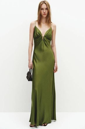 Mango Vestito raso scollo a V increspato verde - Donna - XS - MANGO