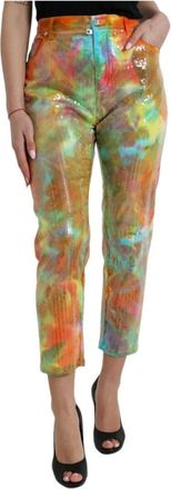 Dolce & Gabbana Multicolor Hoge Taille Cropped Broek - Dames - Vrijetijds broeken - Veelkleurig - S - Katoen - Broeken