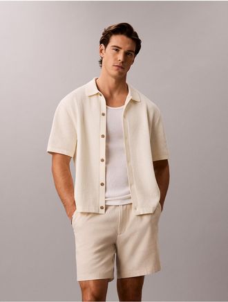 Calvin Klein Mens Mesh Stitch Button-Down Sweater - White/Natural - 2XL