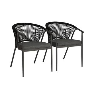 Sweeek Silla de jard&iacute;n apilable de acero y cuerdas, set de 2, negro