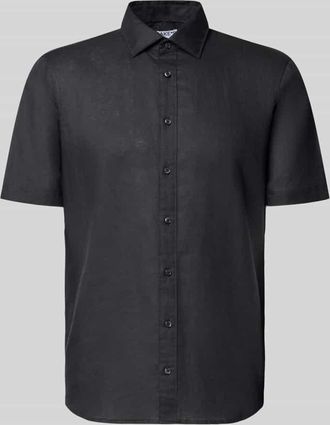 Jake*s Slim Fit Freizeithemd aus Leinen-Mix in Black, Gr&ouml;&szlig;e XL