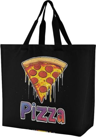 Generic Vintage Pizza Reusable Shopping Bags Large Capacity Grocery Bag Heavy Duty Tote for Women 40x40x16cm