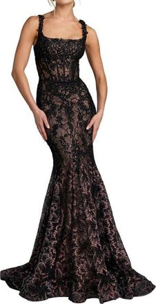 Mac Duggal Embellished Mesh Sleeveless Trumpet Gown in Black at Nordstrom, Size 12