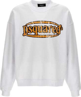 Dsquared2 Fleece Katoenen Sweatshirt - Heren - Sweatshirts - Wit - 2XL - Katoen - Hoodies & sweatvesten