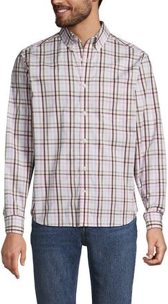 Lands End Traditional Fit Long Sleeve Travel Kit Shirt in Desert Tan/pink Tattersall at Nordstrom, Size Xx-Large