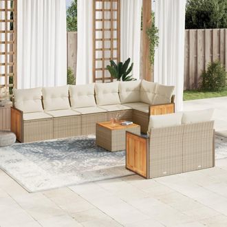 vidaXL Set De Sof&aacute;s De Jard&iacute;n 9 Pzas Con Cojines Rat&aacute;n Sint&eacute;tico Beige Vidaxl