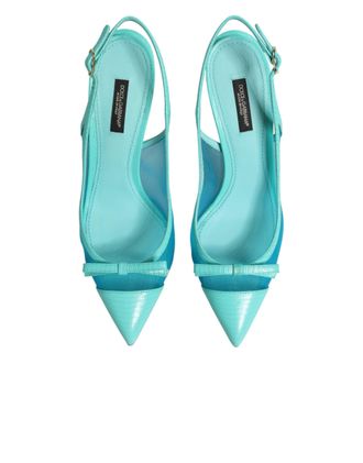 Dolce & Gabbana Womens Blue Leather Mesh Heels Slingback Shoes Light Pa+40lf