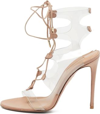 Aquazzura pre-owned 100mm Milos strappy sandals - women - Calf Leather/Calf Leather/PVC/PVC/Calf Leather - 38.5 - Neutrals