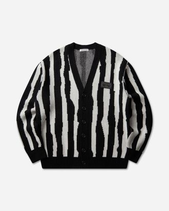 Undercover Men s Jacquard Wool Cardigan Black Stripe