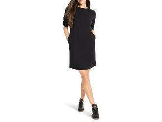 Nic+Zoe Ruched Elbow Sleeve Dress Womens Dress Black Onyx : LG (US 12-14), Cotton