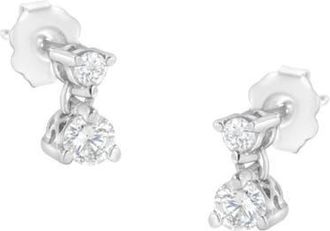 House of Brilliance 14KT White Gold 1/2 Ct Double Diamond Dangle Stud Earrings at Nordstrom