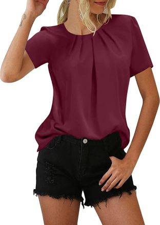 Generic Textured Tops Crinkle Finish Round Neck Relaxed Tee Distressed Look Casual Streetwear Cotton Blend Wine