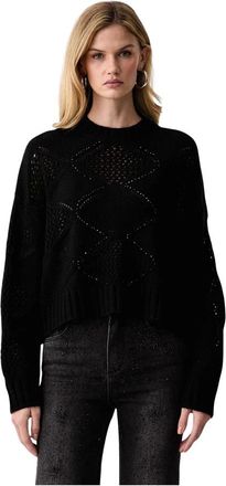 Liu Jo Cropped trui met opengewerkt breisel - Dames - Truien - Zwart - Maat: XS Wol