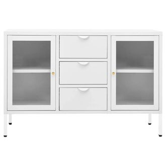 Berkfield Home Sideboard White 105x35x70 cm Steel & Tempered Glass | Size: 105 x 35 x 70 cm