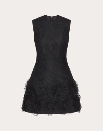 Valentino Abito Corto In Tulle Illusione Ricamato Donna NERO 36