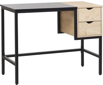 Beliani Beliani - Escritorio negro con marco de metal de madera clara 100 x 48 cm almacenamiento 2 cajones tablero de pvc Harper