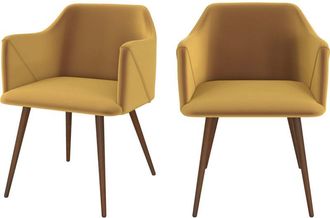 Rendez-Vous D&eacute;co Rendez-vous D&eacute;co - Set De 2 Sillas Con Reposabrazos De Terciopelo Amarillo Mostaza - Daisy