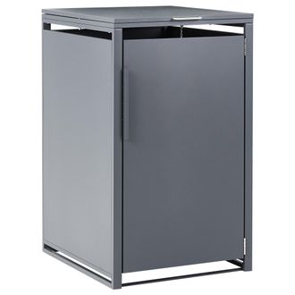 Beliani Cobertizo De Metal Para Cubo De Basura De Exterior Apertura Superior Con Cadena Para Contenedor De 240 Litros Acero Galvanizado Gris Oscuro Piacenza