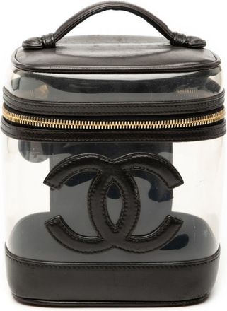 Chanel Black Clear Vinyl Leather Vanity Bag (Pre-Owned)