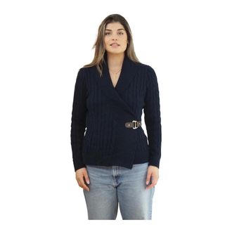 Ralph Lauren Jassen, Dames, Blauw, L, Katoen, Lauren Crossover Knit met gesp