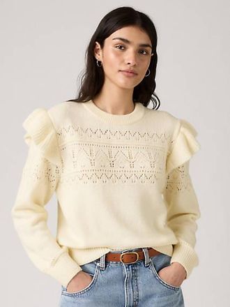 Levi's Shane Flutter Sleeve Sweater - Womens - 2XL - Neutral / Tofu Pointelle
