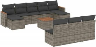 vidaXL Set De Sof&aacute;s De Jard&iacute;n 11 Pzas Y Cojines Rat&aacute;n Sint&eacute;tico Gris Vidaxl