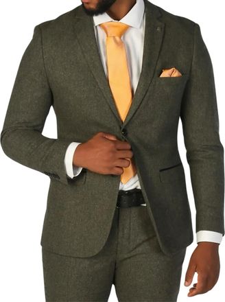 PAUL ANDREW Heren olijfgroene wolmix tweed formele blazer