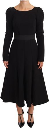 Dolce & Gabbana Zwarte Stretch Sheath Jurk met Open Rug - Dames - Casual kleedjes - Zwart - XS - Wol - Kleedjes