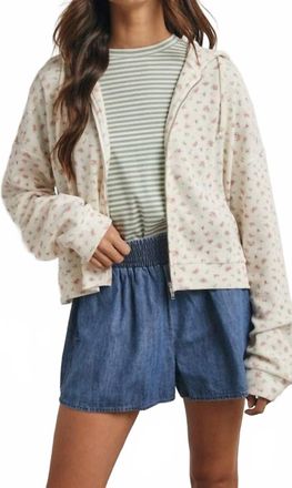 Wishlist Floral Waffle Knit Hooded Jacket In Cream/rose