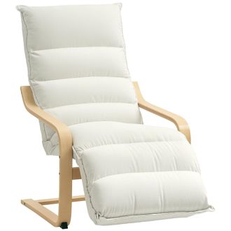 HOMCOM Birch Wood Lounge Chair For Living Room - Bedroom - Cream White | TJ Hughes