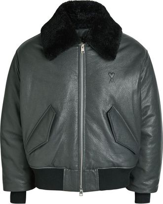 Ami Ami Paris Padded Leather Jacket - Anthracite - XL