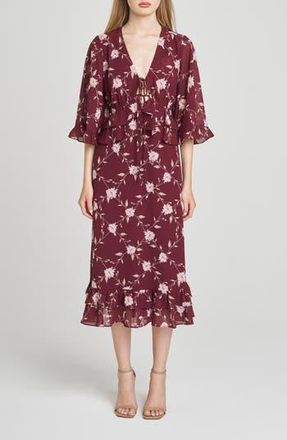 Wayf Ojai Midi Dress in Burgundy Lattice at Nordstrom Rack, Size X-Small