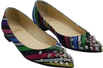 Christian Louboutin Womens Leather Drama Stripe Studded Flat (Authentic Pre- Loved)