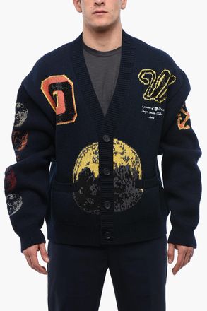 Off-white Cardigan In Misto Lana MOON PHASE Ricamato Off-White