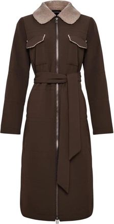 Cesare Gaspari Lange Jas met Riem en Shearling Kraag - Dames - Jas met riem - Bruin - M - Jassen