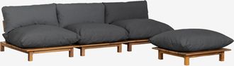 Sklum Sof&aacute; Modular Reclinable De Jard&iacute;n De 3 Piezas Con Puff En Madera De Acacia Brina Sklum Gris Antracita