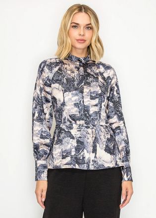 YAL New York Navy Abstract Print Blouse with High Neck